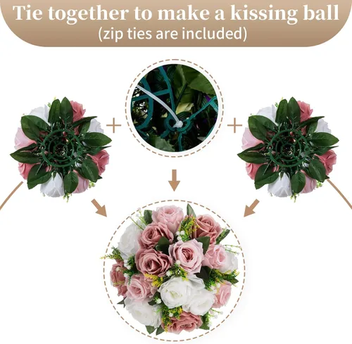 Vista 5 de Sziqiqi Centros de mesa de flores rosas para mesas, bolas de besos para bodas, pieza central de arreglos florales artificiales
