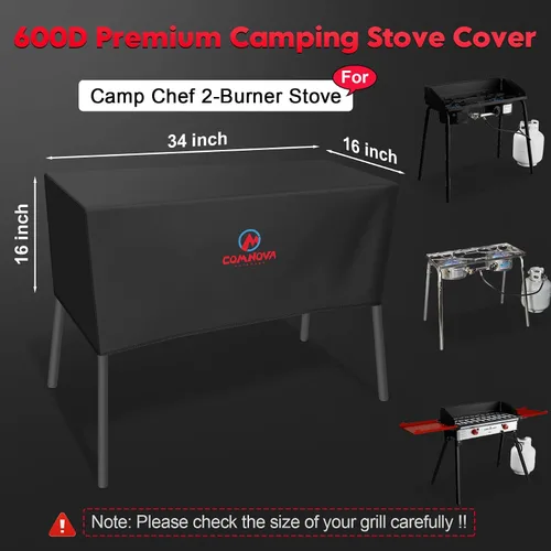 Vista 2 de Comnova - Cubierta de parrilla para estufas Camp Chef de 2 quemadores, cubierta de estufa de campamento al aire libre 600D, resistente e