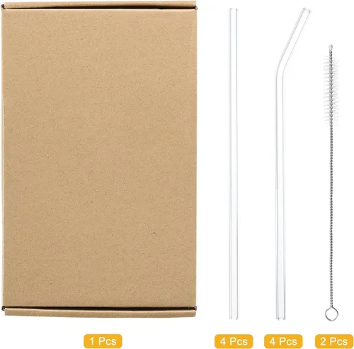 Vista 3 de uxcell Pajitas de vidrio reutilizables, 8 popotes de repuesto de vaso de viaje de 7.874 x 0.236 in con dos cepillos de limpieza para bebidas de té