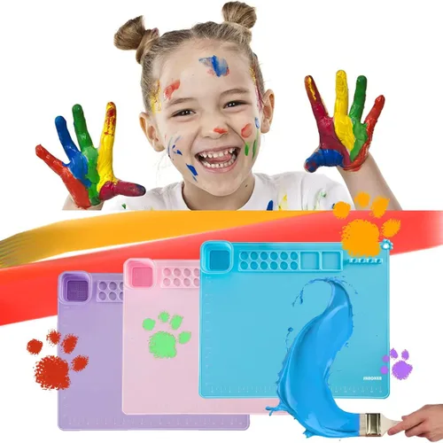 Vista 6 de SHNOKER Tapete de silicona para manualidades de 21.7 x 17.7 pulgadas, tapete de pintura de silicona súper grande con 1 taza magnética y paleta