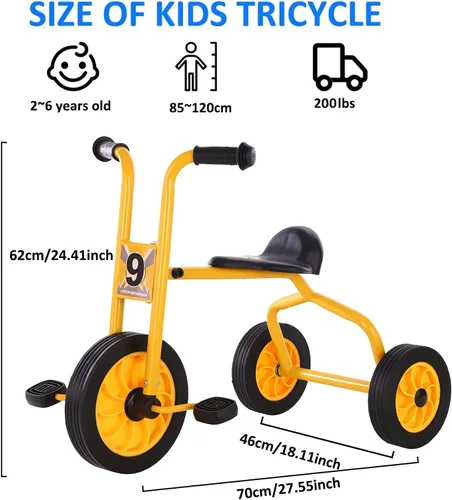 Vista 6 de Triciclo para niños pequeños de 3 a 6 años Bicicleta preescolar para niños (AMARILLO5108)