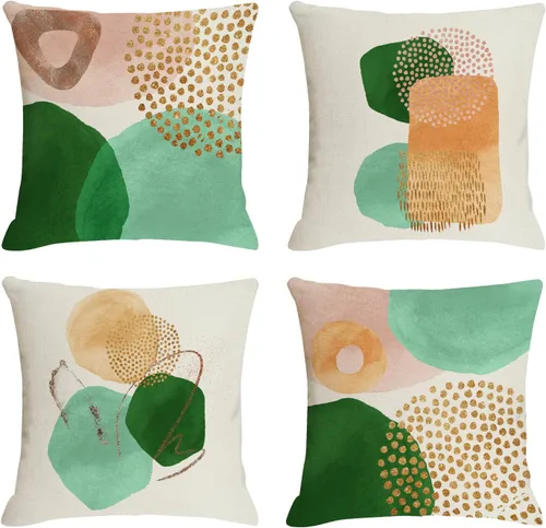 Vista 12 de Juego de 4 fundas de almohada abstractas de color naranja quemado de 20 x 20 pulgadas, fundas de almohada geométricas bohemias decorativas