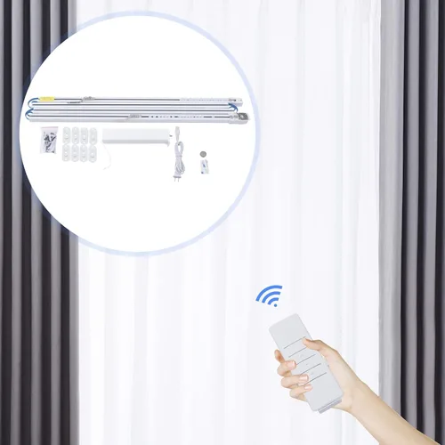 Vista 3 de Sistema de cortinas inteligentes, compatible con control remoto, aplicación o control por voz, abridor de cortinas inteligentes automatizado, barra