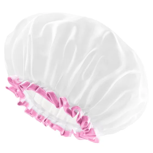 Vista 10 de Mikimini - Gorro de ducha blanco para cabello largo, 1 paquete, 12 pulgadas, tamaño grande, impermeable, lavable, para mujeres y niñas, súper lindo