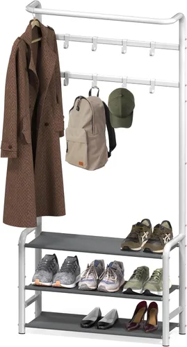 Vista 9 de Simple Houseware - Perchero con estante, árbol de pie con ganchos, color negro Para entrada, dormitorio, oficina, soporte de metal negro