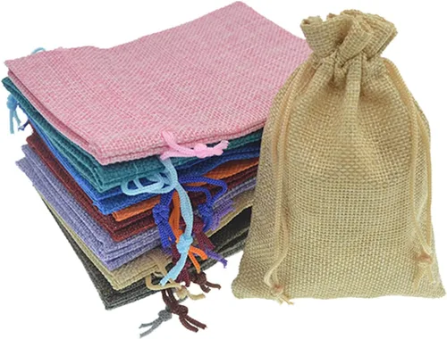 Vista 13 de 50 bolsas de arpillera blanca con cordón, bolsas pequeñas de lino de 2.7 x 3.5 pulgadas, bolsas de regalo para joyas, bolsas de dulces para Navidad