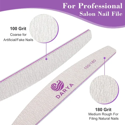 Vista 3 de DARYA Limas de uñas (12 piezas) de doble cara de grano 100/180 para uñas acrílicas, lima de uñas naturales, duraderas, lavables, lima de uñas