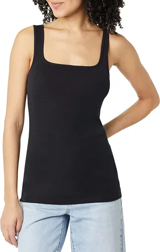 Vista 2 de Tienda Essentials Camiseta de tirantes de cuello cuadrado ajustada para mujer, paquete de 2
