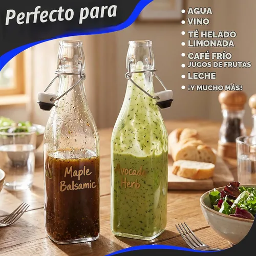 Vista 5 de Nevlers - Botellas cuadradas de vidrio con tapa oscilante de 17 onzas