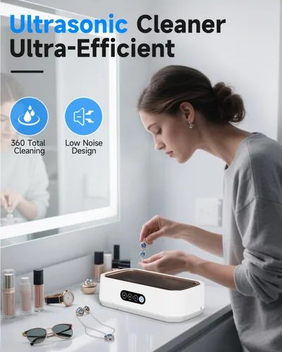 Vista 2 de Limpiador ultrasónico de joyas, limpiador ultrasónico de 50 KHz con 3 modos y temporizador digital, máquina de limpieza profunda ultrasónica