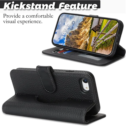 Vista 4 de Funda desmontable de cuero genuino para iPhone SE 2020/SE 2022/7/8, funda magnética 2 en 1 extraíble, soporte de carga Magsafe, funda protectora
