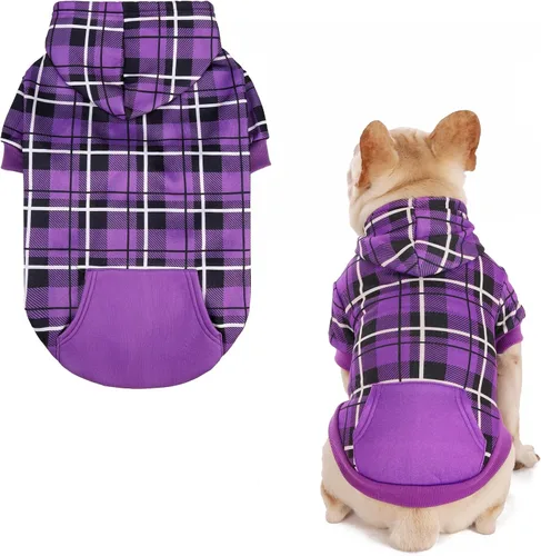 Vista 17 de EXPAWLORER Sudadera con capucha para perro a cuadros, estilo británico, suéter cálido para perro con agujero para correa, ropa de pitbull, ropa