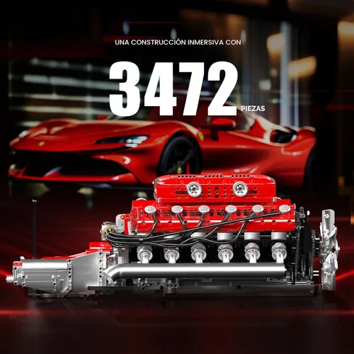 Vista 7 de Mould King V12 Kit de modelo de motor que funciona, kit de construcción de modelos de ingeniería MOC con batería y motor, 3472 piezas de bloques