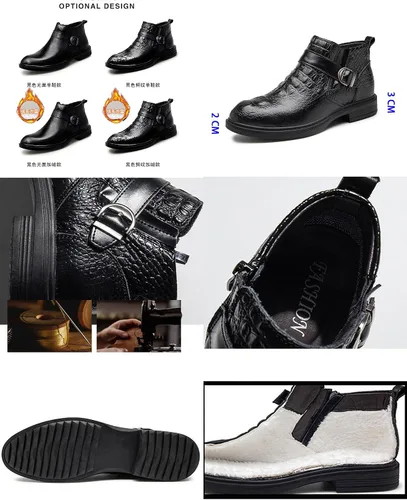 Vista 2 de Botas de cuero genuino con estampado para hombre, para otoño e invierno, de alta altura, con correa estilo Bukle