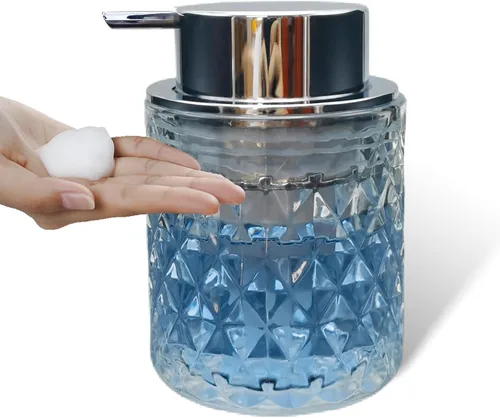 Vista 14 de Dispensadores de jabón espumoso de mano de vidrio con bomba plateada, dispensador de jabón de manos recargable para baño y cocina (1 paquete-D881)