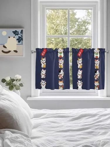 Vista 4 de Cortinas japonesas Noren para ventana de 24 pulgadas de largo, juego de 2 paneles, cortinas de cocina con bolsillo para cortinero, cortinas