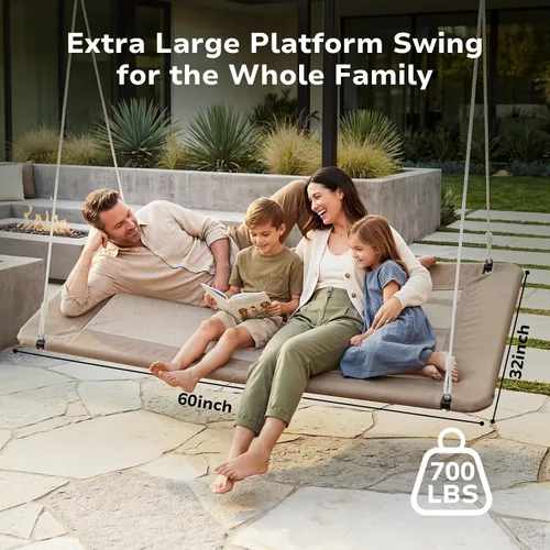 Vista 3 de Trekassy Columpio rectangular extragrande de 60 pulgadas, capacidad de 700 libras, plataforma impermeable para niños y adultos con kit
