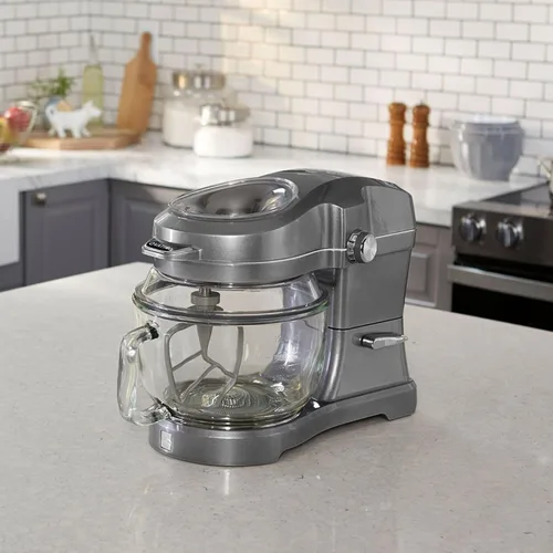Vista 2 de Kenmore Ovation - Batidora eléctrica de pie de 500 W, cabezal inclinable de 10 velocidades, con cuenco de vidrio de 5 cuartos de galón, protector
