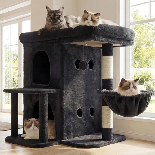 Vista 10 de Heybly Árbol para gatos, torre para gatos de 25.6 pulgadas con amplia percha superior para gatos grandes, muebles de casa para gatos estilo escalera
