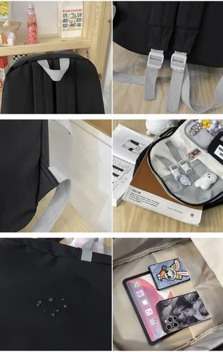 Vista 6 de Mochila Kawaii con pines Kawaii y accesorios mochila para laptop de 17 pulgadas para adolescentes mochila escolar para niños primaria B-Azul L