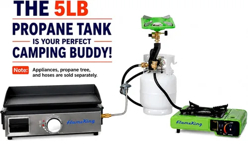 Vista 8 de Flame King YSN5LB-GAUGE - Cilindro de tanque de propano de acero de 5 libras con manómetro y válvulas OPD para parrillas y barbacoas, camping, pesca