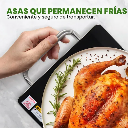 Vista 4 de NutriChef - Charola para conservar los alimentos calientes. Plato caliente para alimentos con vidrio resistente que irradia calor