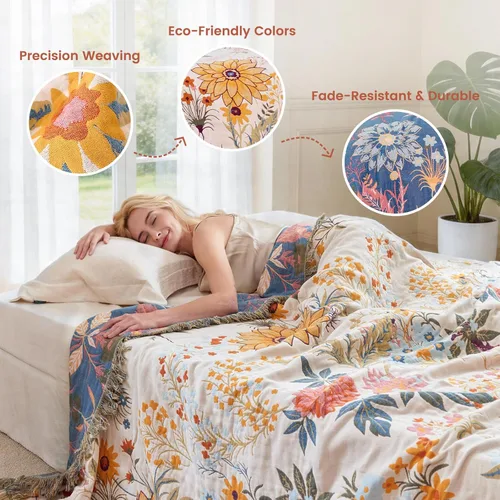 Vista 164 de MSGKV - Manta bohemia/primaveral de algodón para sofá y sala de estar, de gasa acogedora, de 50 x 60 pulgadas 50"x60" Cotton Throw, Woven Bird