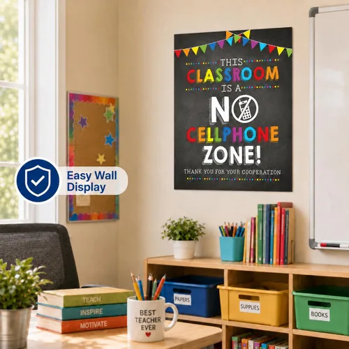 Vista 5 de Andaz Press Cartel artístico de pared para profesor de aula escolar, 8.5 x 11 pulgadas, con texto en inglés "This Classroom is a No Cellphone Zone