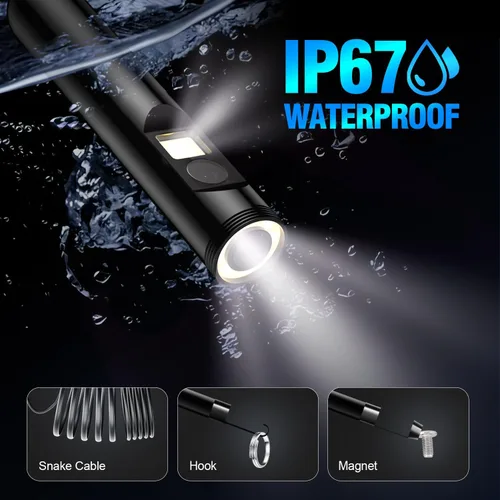 Vista 4 de Cámara endoscopio de doble lente con luz, boroscopio HD 1920P con 8 LED ajustables, cable de serpiente semirrígido de 16.4 pies, cámara