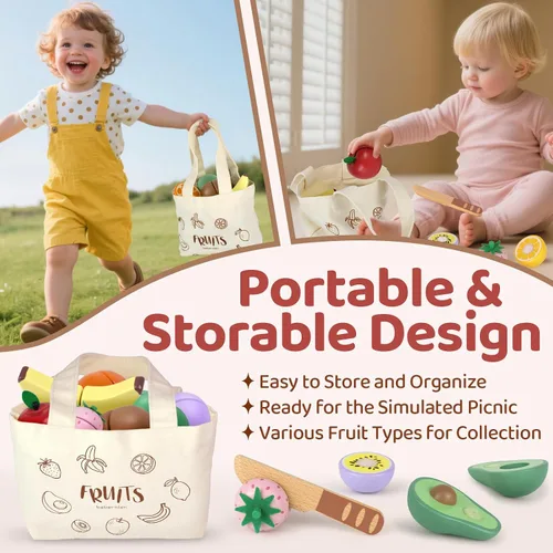 Vista 4 de Juegos de comida de madera para niños, juguetes de regalo de cumpleaños Fruta