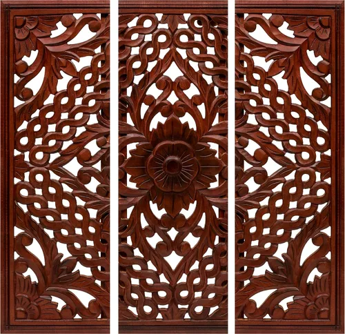 Vista 5 de Light & Pro Arte de pared marroquí-chino, juego de 3 paneles florales hechos a mano de 36 x 12 pulgadas para sala de estar, dormitorio y pasillo
