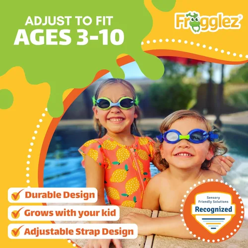 Vista 3 de Frogglez - Gafas de natación antivaho para niños menores de 10 años (de 3 a 10 años) recomendadas por instructores de natación; correa de primera