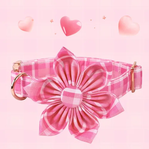 Vista 2 de Collar de perro Lionheart Glory, collar de perro rosa con flor, lindo collar para mascotas con patrón floral ajustable para perros pequeños Rosado