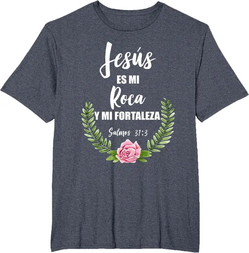 Vista 20 de Jesus ES Mi Roca - Camiseta con versículo bíblico cristiano español Salmos Asphalt Grey