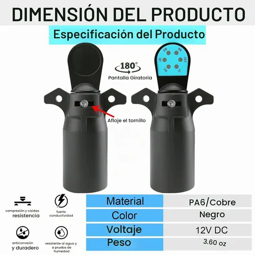 Vista 8 de Probador de luz de remolque de 7 pines, probador de enchufe de remolque de 7 vías, probador de cableado de 7 vías con luces LED, conector de RV