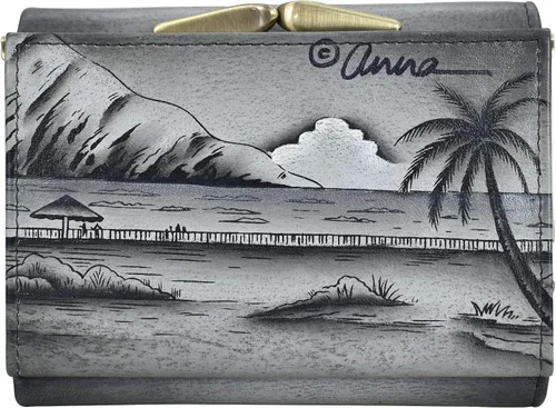 Vista 2 de Anna by Anuschka Cartera de tres pliegues pintada a mano para mujer de cuero