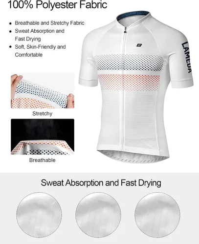 Vista 2 de LAMEDA Camiseta de ciclismo para hombre, transpirable, ligera, de manga corta, elástica, con cremallera completa
