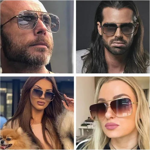 Vista 3 de Hycredi Tony Stark - Lentes de sol para hombres y mujeres, lentes de aviador cuadrados clásicos con protección UV