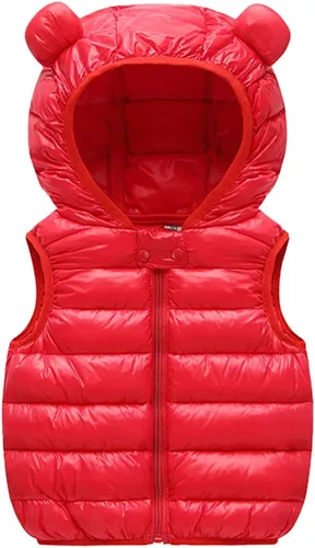 Vista 6 de Chaleco sin mangas de invierno para bebé, con cremallera sólida, con capucha y orejas de oso, chaqueta para niños y niñas