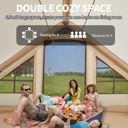 Vista 4 de Tienda de campaña inflable con bomba, para 4 a 6 personas, tienda de campaña de camping glamping, fácil instalación, tiendas familiares para 4