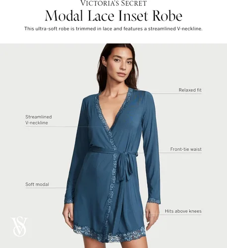 Vista 4 de Victoria's Secret Bata modal con ribete de encaje, ropa de dormir para mujer (XS-XXL)
