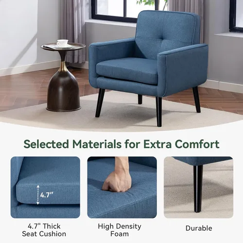 Vista 9 de Silla Accent de mediados de siglo, silla moderna de tela con estructura de madera, sillón acogedor para lectura con respaldo cómodo
