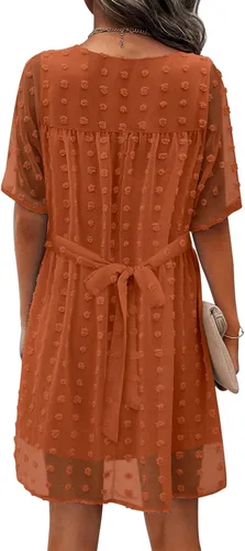 Vista 2 de MIHOLL - Mini vestido de verano, holgado, mangas cortas con volantes y cuello en V para mujer