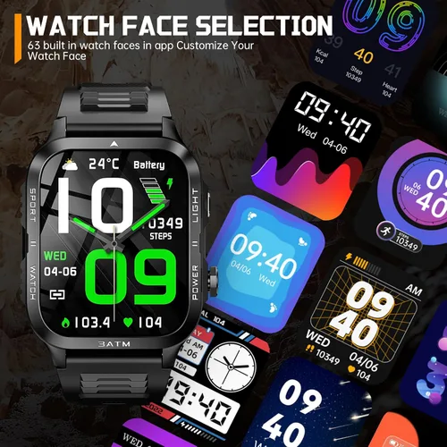 Vista 7 de Relojes inteligentes militares para hombre (responder/hacer llamadas) con potente linterna de 1.96 pulgadas HD, reloj inteligente táctico al aire