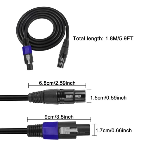 Vista 2 de XMSJSIY Cable Speakon a XLR, conector de audio, conector de audio macho a XLR 3 pines hembra, cable de extensión de altavoz, cable de micrófono