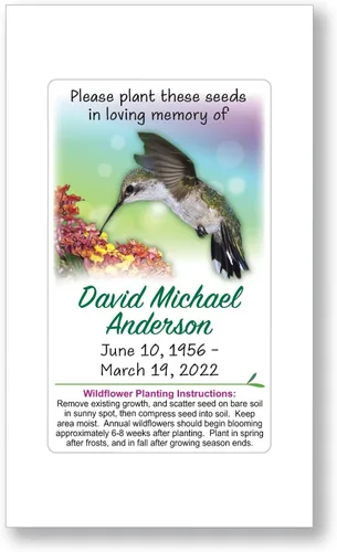 Vista 2 de 100 paquetes personalizados de semillas funerarias conmemorativas de colibríes de flores silvestres para conmemorar la celebración de la vida (100)