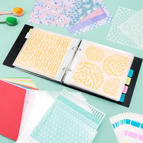 Vista 6 de Cookie Stencil Storage Binder for Storage 6x6inch Stencils,Die Cuts,DIY Scrapbooking,Clear Stamp,Storage Folder Organizer Include 1 Black Cover,50