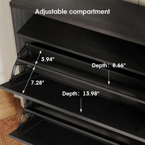 Vista 7 de Halitaa - Gabinete para zapatos con 2 cajones abatibles y almacenamiento abierto, gabinete de almacenamiento de zapatos estilo granja para entrada
