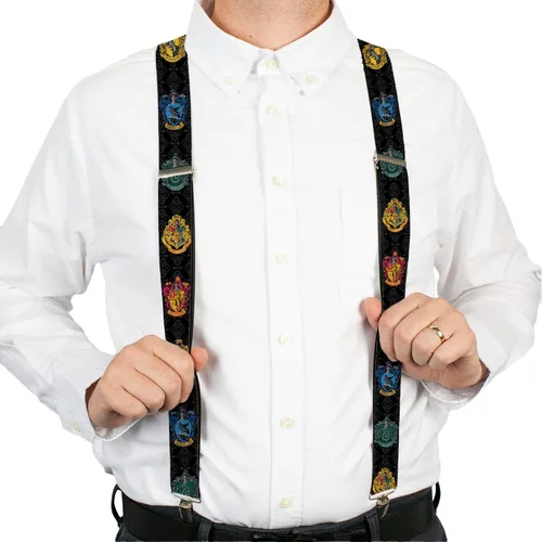Vista 3 de Buckle-Down Tirantes - Hogwarts & 4-house Crests/filigrana Negro/gris Accesorio
