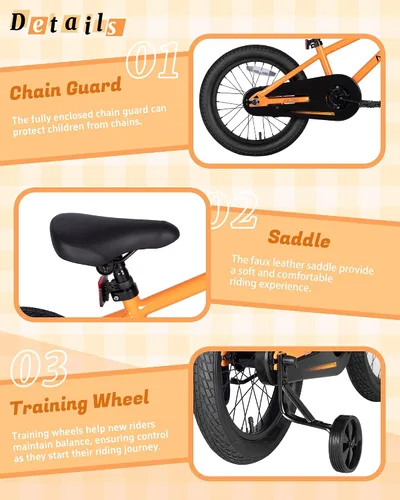 Vista 6 de vollsch BMX Style 12, 14, 16 pulgadas, ruedas de entrenamiento para niños, bicicleta de 20 pulgadas con soporte para niños y niñas de 2 a 14 años